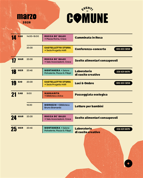Eventi marzo 2026: nel Comune e nei comuni limitrofi