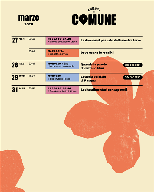 Eventi marzo 2026: nel Comune e nei comuni limitrofi
