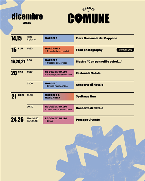 Eventi dicembre 2025: nel Comune e nei comuni limitrofi